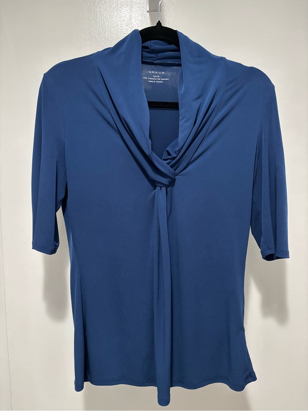 Grace Blue Knot-Front Draped Neck Blouse Medium